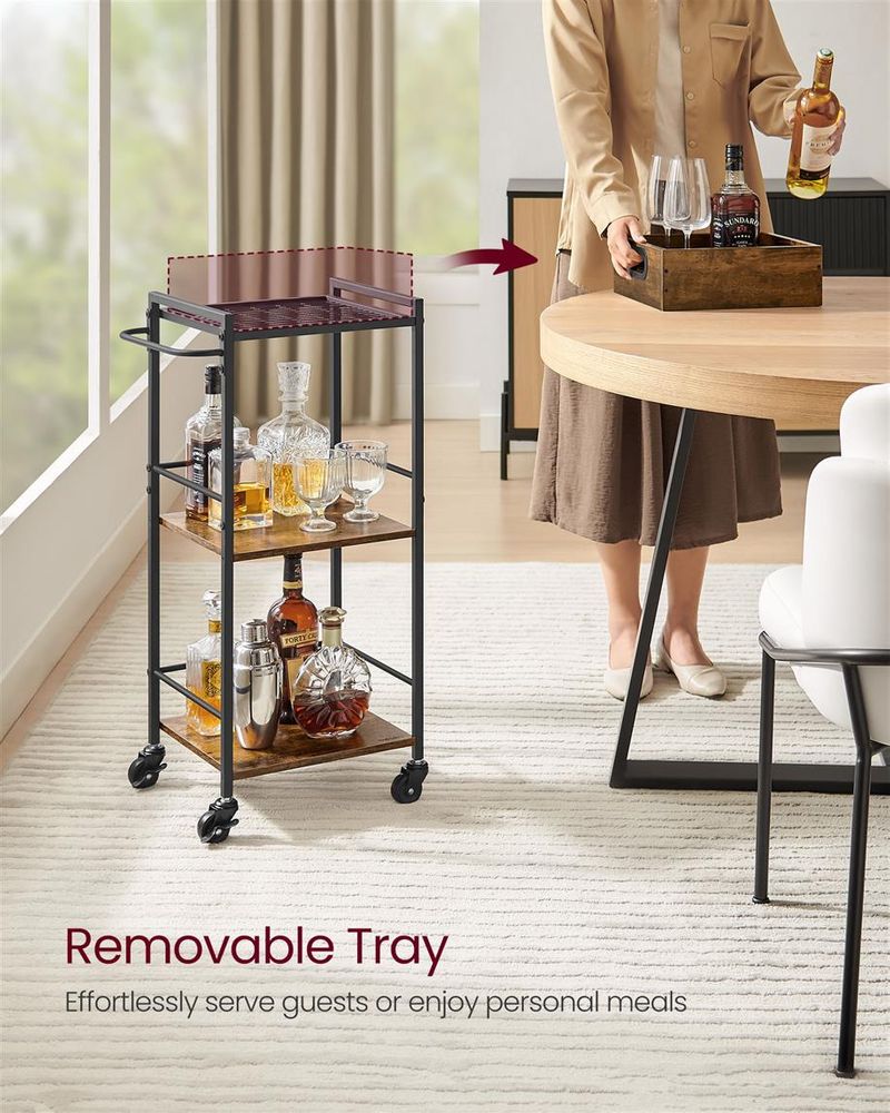 Kitchen Serving Cart - With Removable Tray - Rolling Trolley