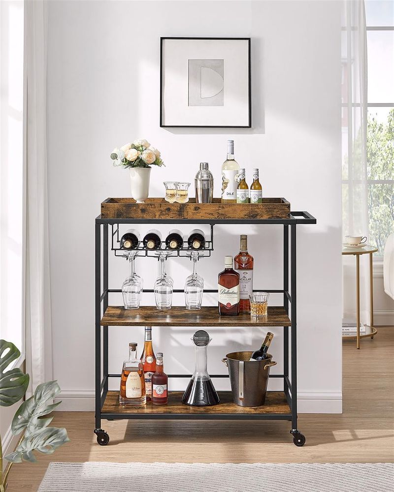 Kitchen Serving Cart - With Removable Tray - Rolling Trolley