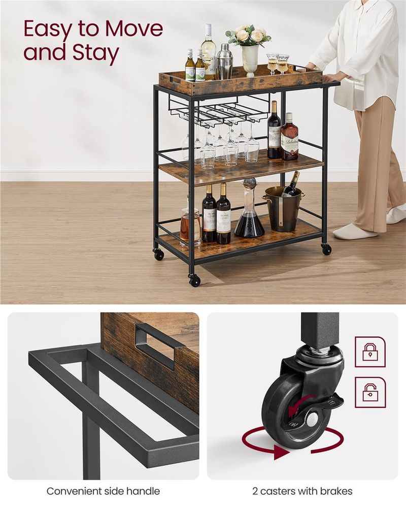 Kitchen Serving Cart - With Removable Tray - Rolling Trolley