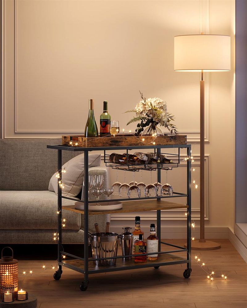 Kitchen Serving Cart - With Removable Tray - Rolling Trolley