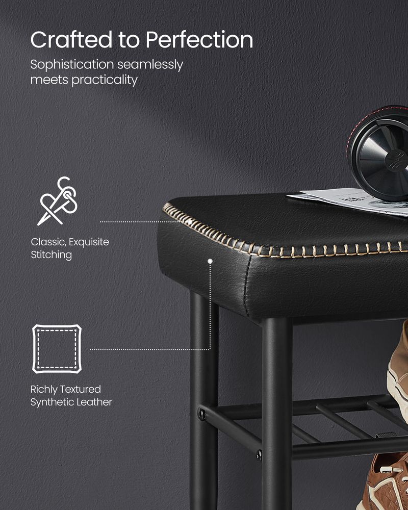 Shoe Bench With Cushion - Metal Shelves - Entryway Storage