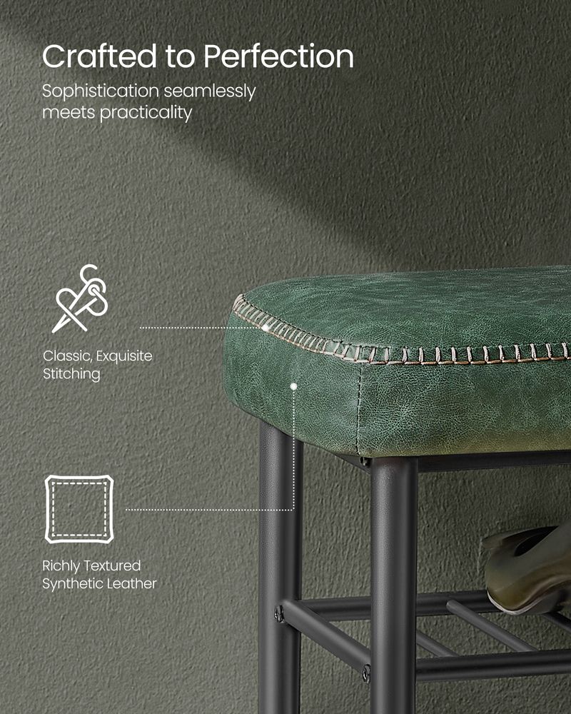 Shoe Bench With Cushion - Metal Shelves - Entryway Storage