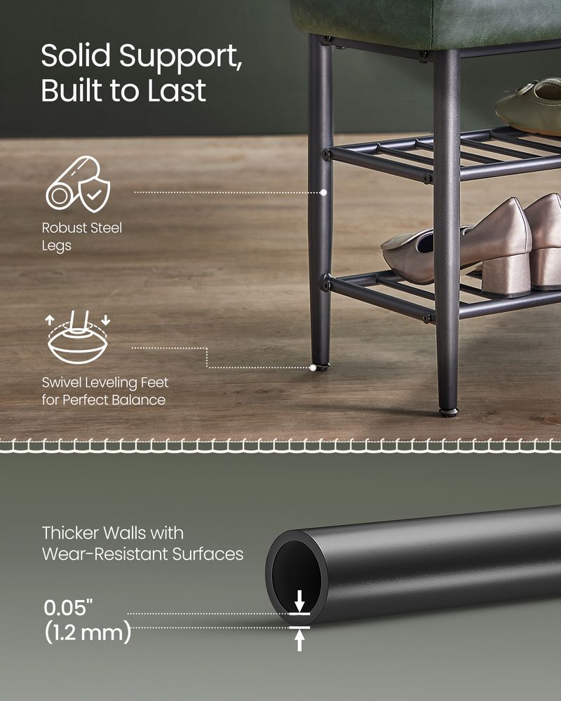 Shoe Bench With Cushion - Metal Shelves - Entryway Storage