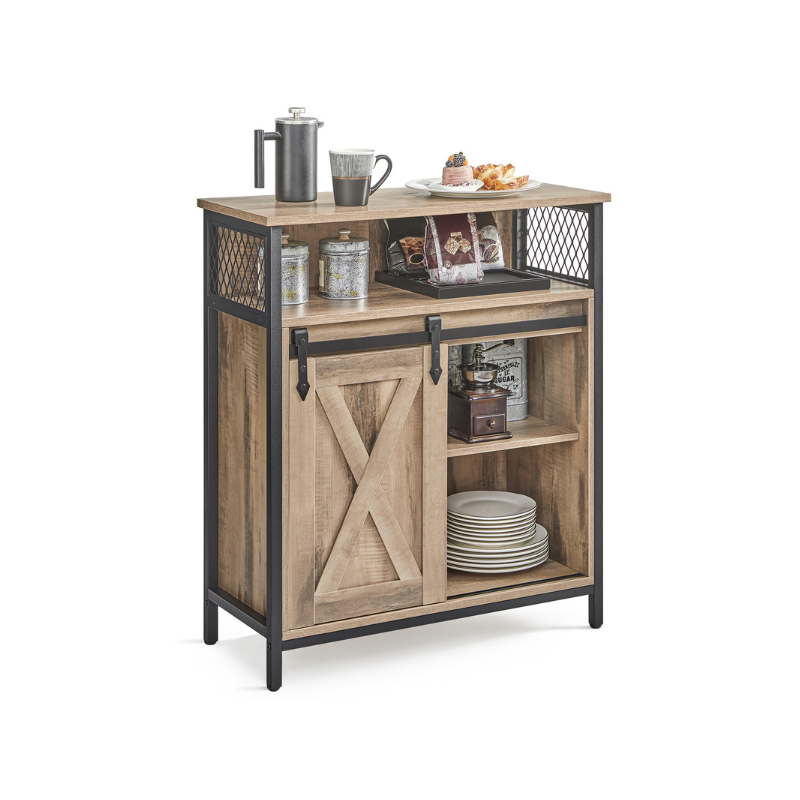 Buffet Cabinet - Sliding Barn Door - Open Compartment Storage