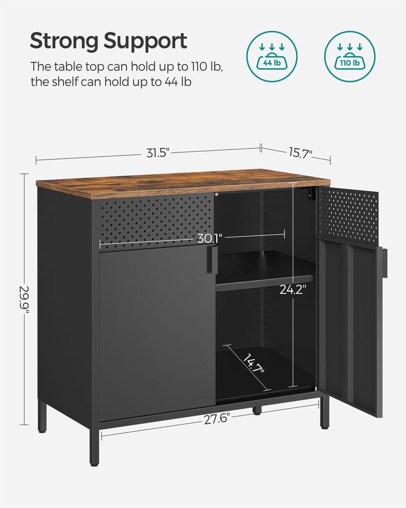 Storage Sideboard Cabinet - Adjustable Shelves - Metal Buffet Table