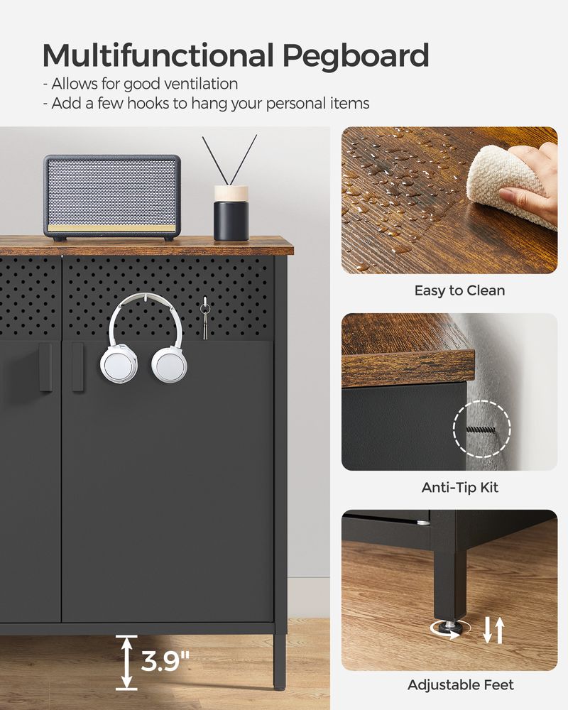 Storage Sideboard Buffet Table – Adjustable Shelves – Metal Storage Cabinet