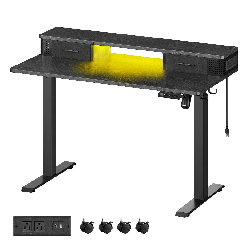 Electric Standing Desk With Drawers – Height Adjustable – Built-In Power Outlets