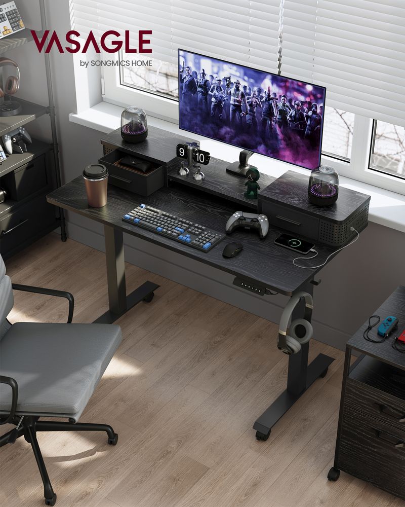 Electric Standing Desk With Drawers – Height Adjustable – Built-In Power Outlets