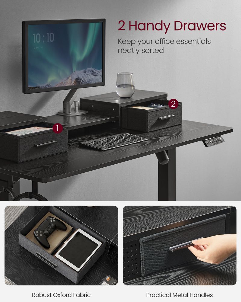 Electric Standing Desk With Drawers – Height Adjustable – Built-In Power Outlets