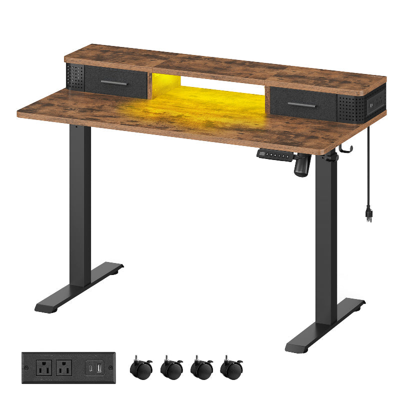 Electric Standing Desk With Drawers – Height Adjustable – Built-In Power Outlets
