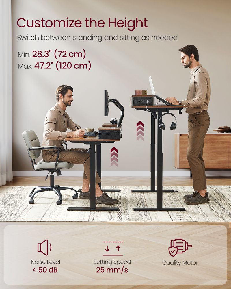 Electric Standing Desk With Drawers – Height Adjustable – Built-In Power Outlets