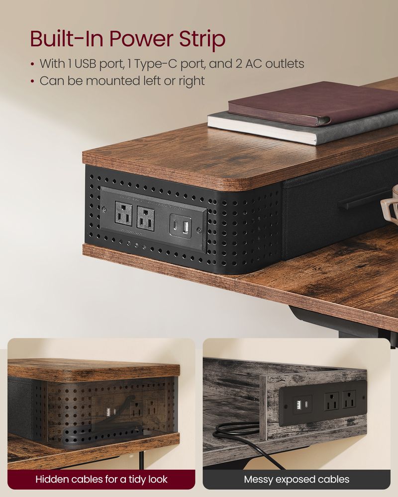 Electric Standing Desk With Drawers – Height Adjustable – Built-In Power Outlets