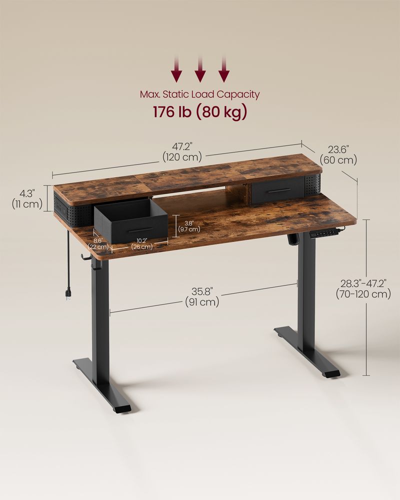 Electric Standing Desk With Drawers – Height Adjustable – Built-In Power Outlets