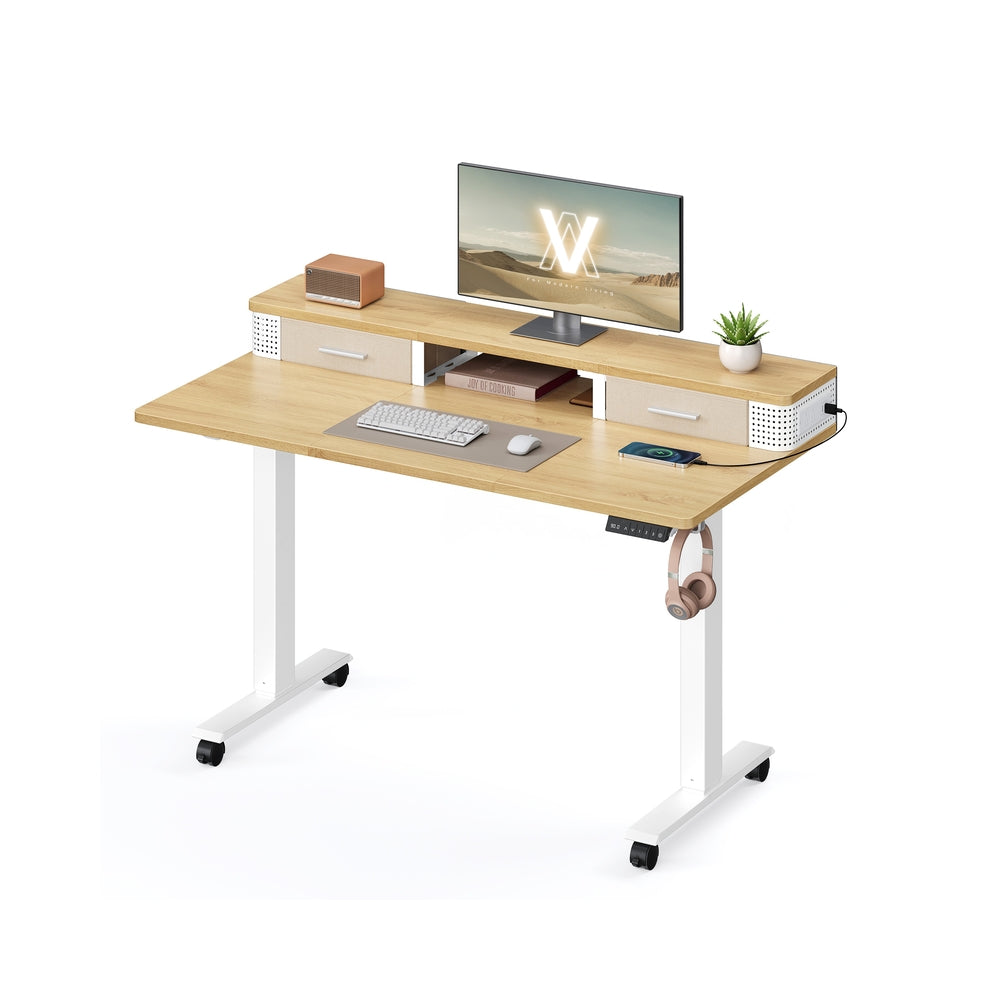 Electric Standing Desk With Drawers – Height Adjustable – Built-In Power Outlets