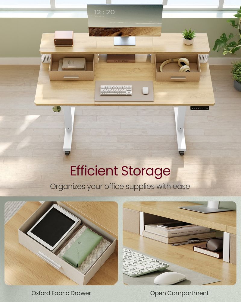 Electric Standing Desk With Drawers – Height Adjustable – Built-In Power Outlets