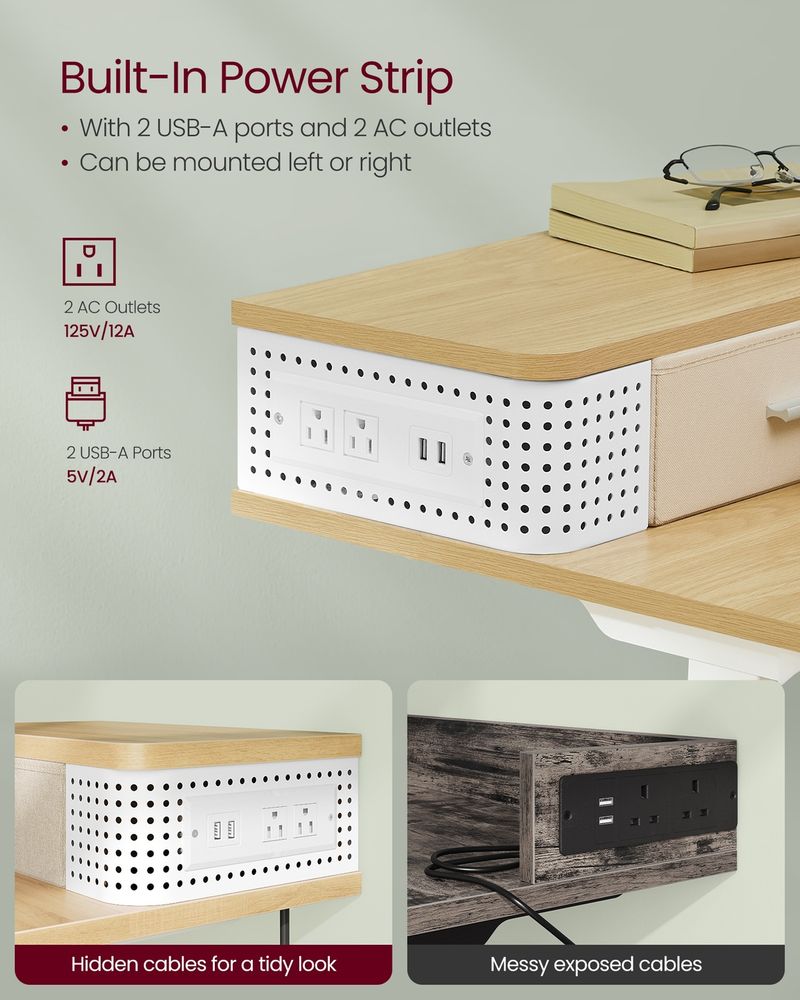 Electric Standing Desk With Drawers – Height Adjustable – Built-In Power Outlets