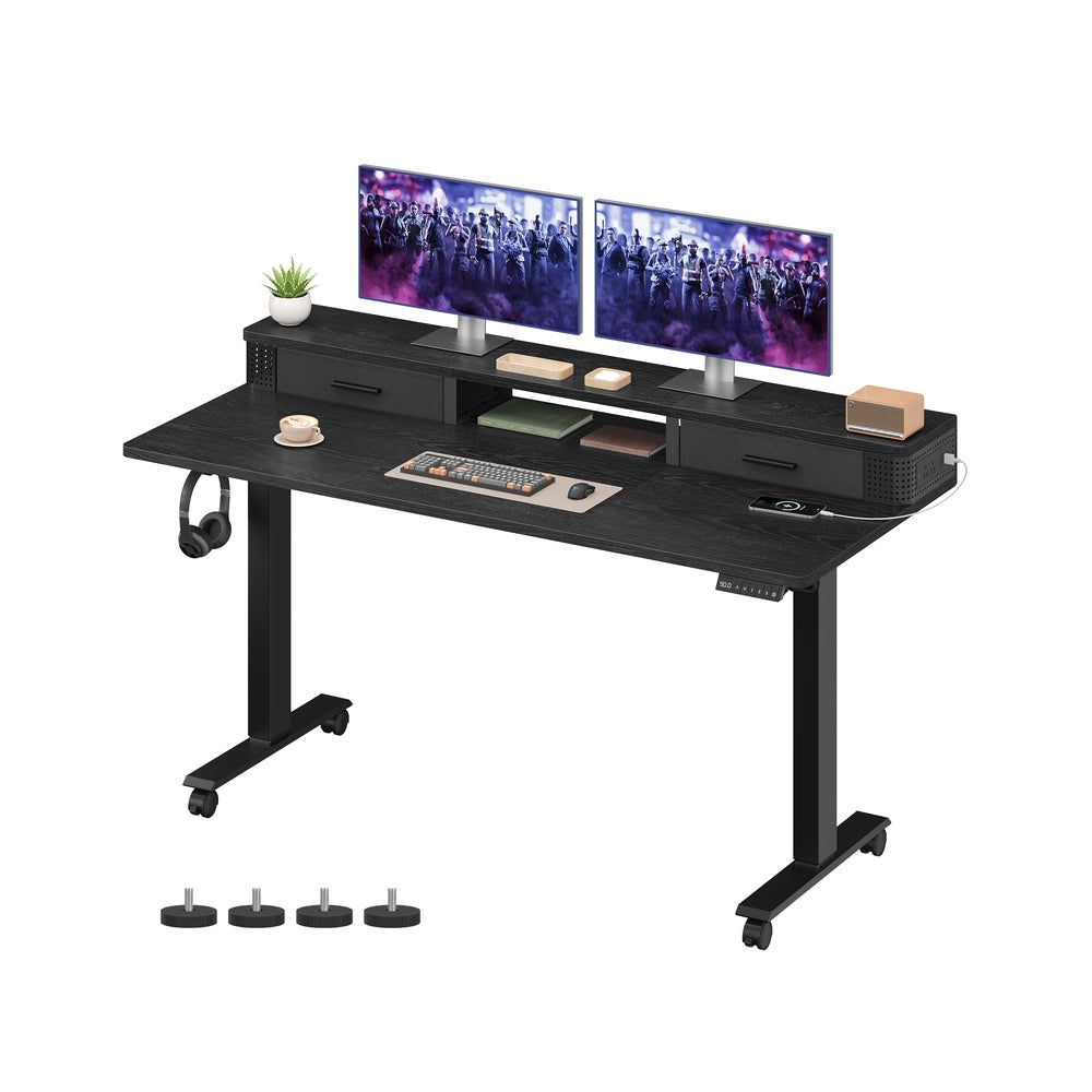 Electric Standing Desk With Drawers – Height Adjustable – Built-In Power Outlets