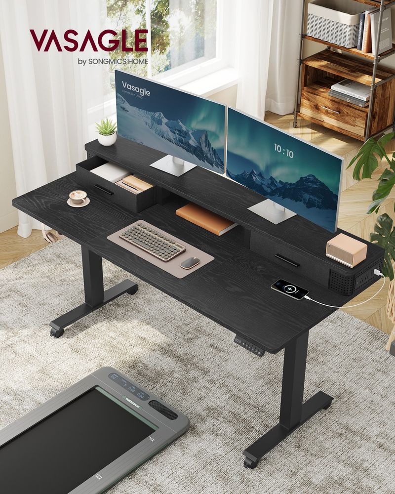 Electric Standing Desk With Drawers – Height Adjustable – Built-In Power Outlets