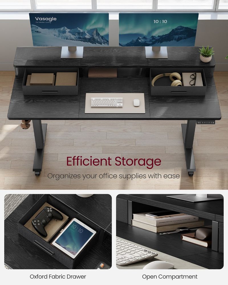 Electric Standing Desk With Drawers – Height Adjustable – Built-In Power Outlets