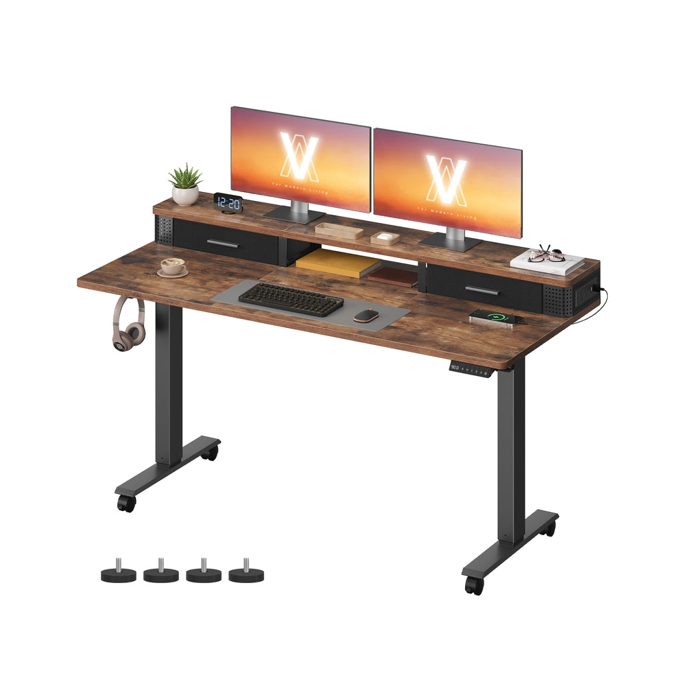 Electric Standing Desk With Drawers – Height Adjustable – Built-In Power Outlets