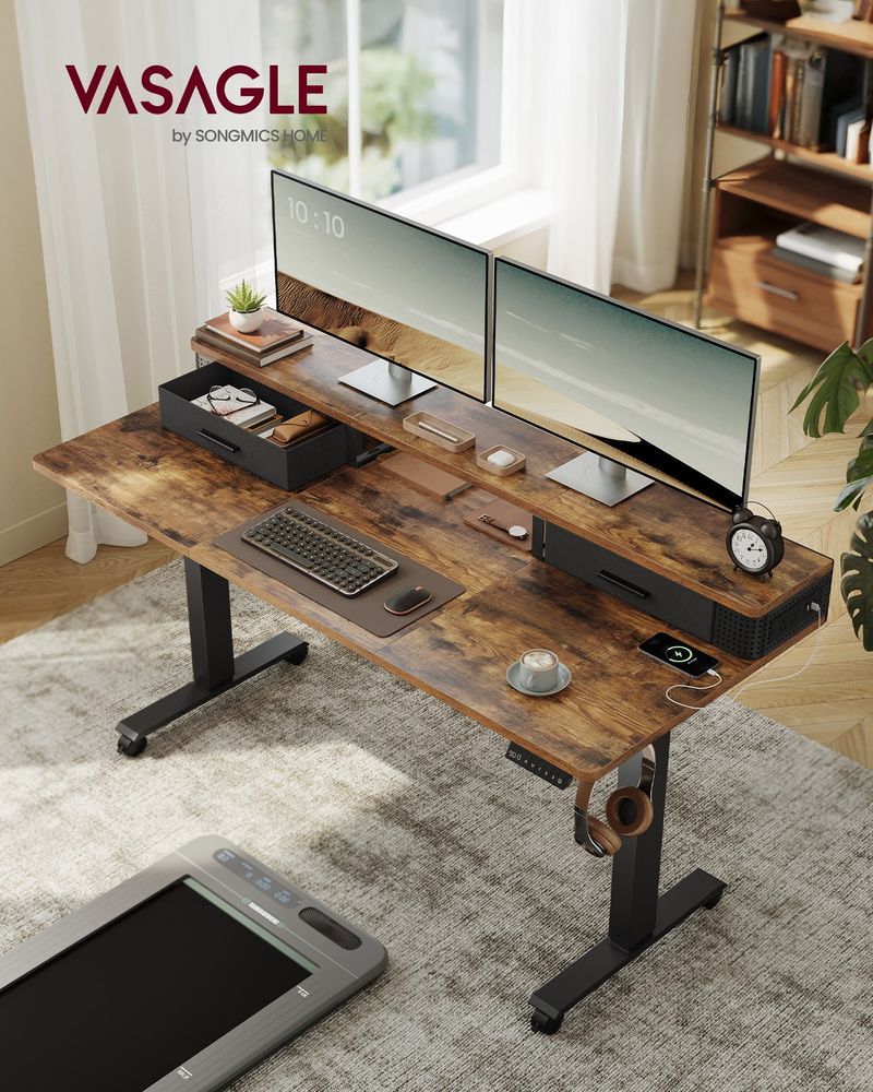Electric Standing Desk With Drawers – Height Adjustable – Built-In Power Outlets