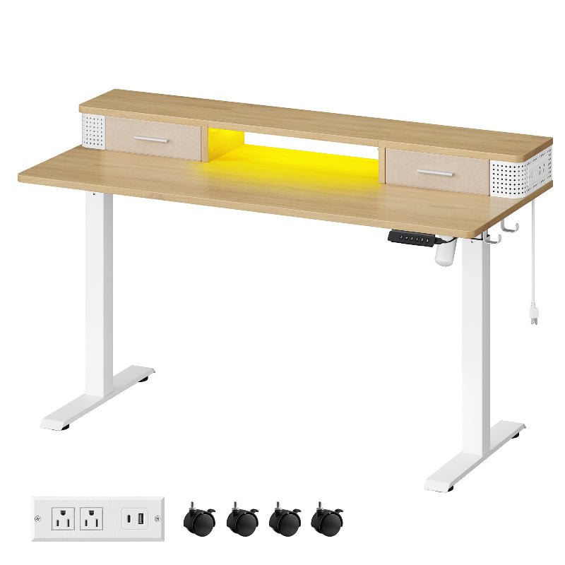Electric Standing Desk With Drawers – Height Adjustable – Built-In Power Outlets