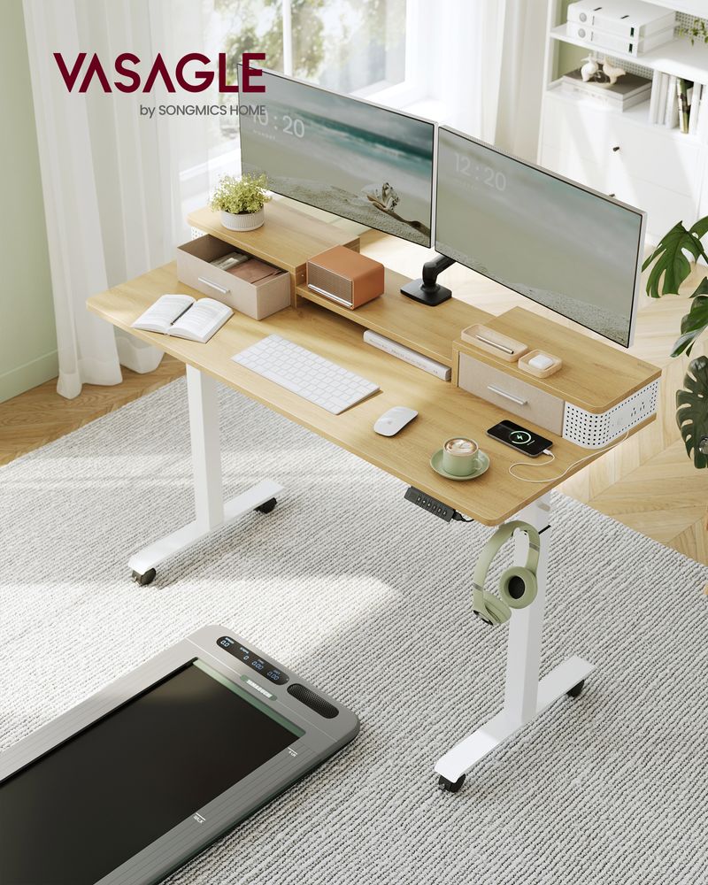 Electric Standing Desk With Drawers – Height Adjustable – Built-In Power Outlets