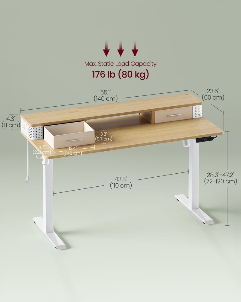 Electric Standing Desk With Drawers – Height Adjustable – Built-In Power Outlets