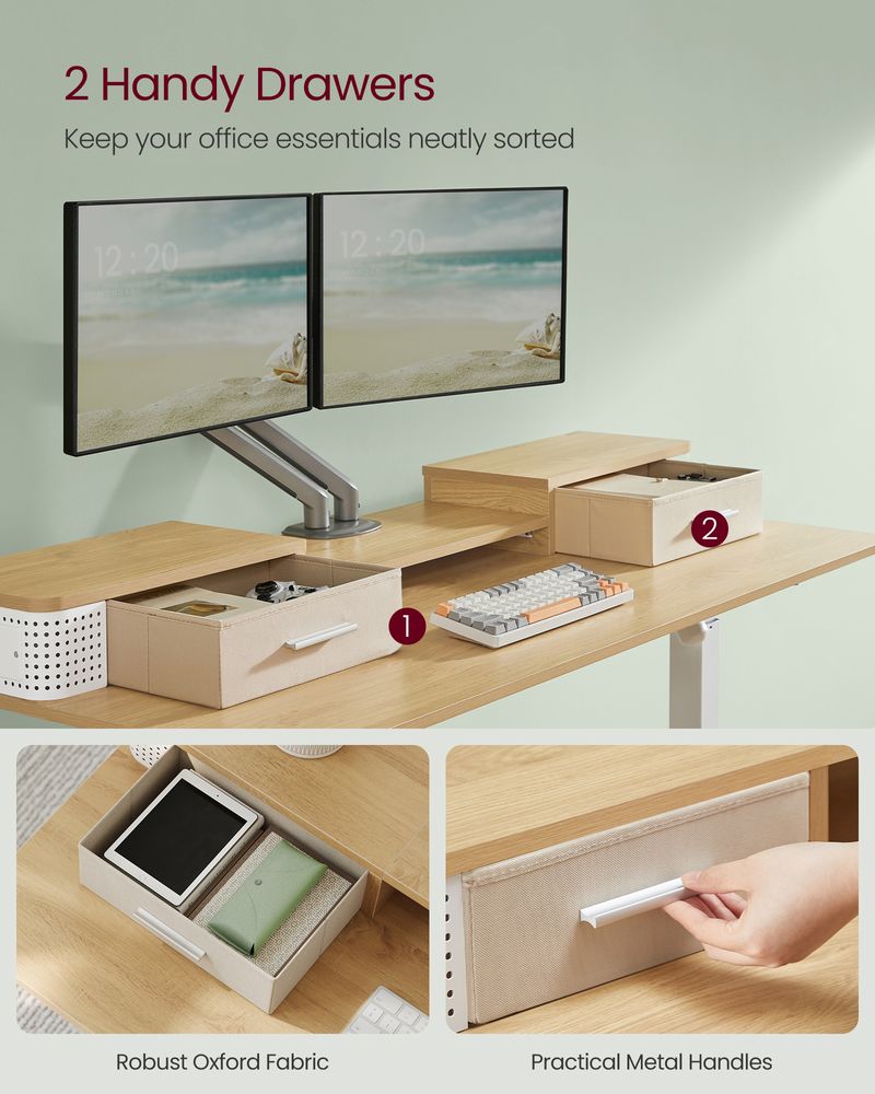 Electric Standing Desk With Drawers – Height Adjustable – Built-In Power Outlets