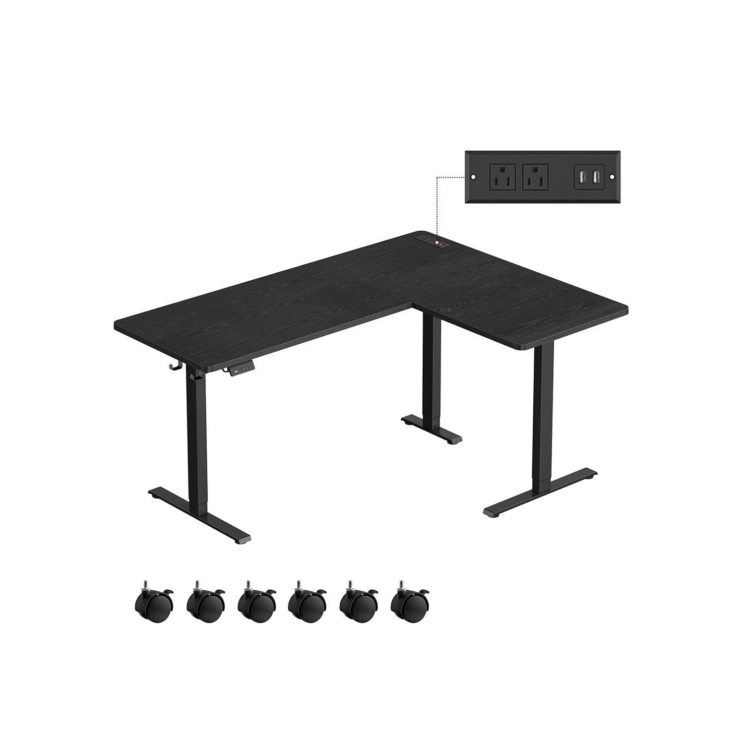L-Shaped Electric Standing Desk – Height Adjustable – With Power Outlets
