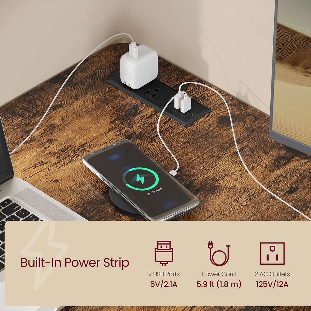 L-Shaped Electric Standing Desk – Height Adjustable – With Power Outlets