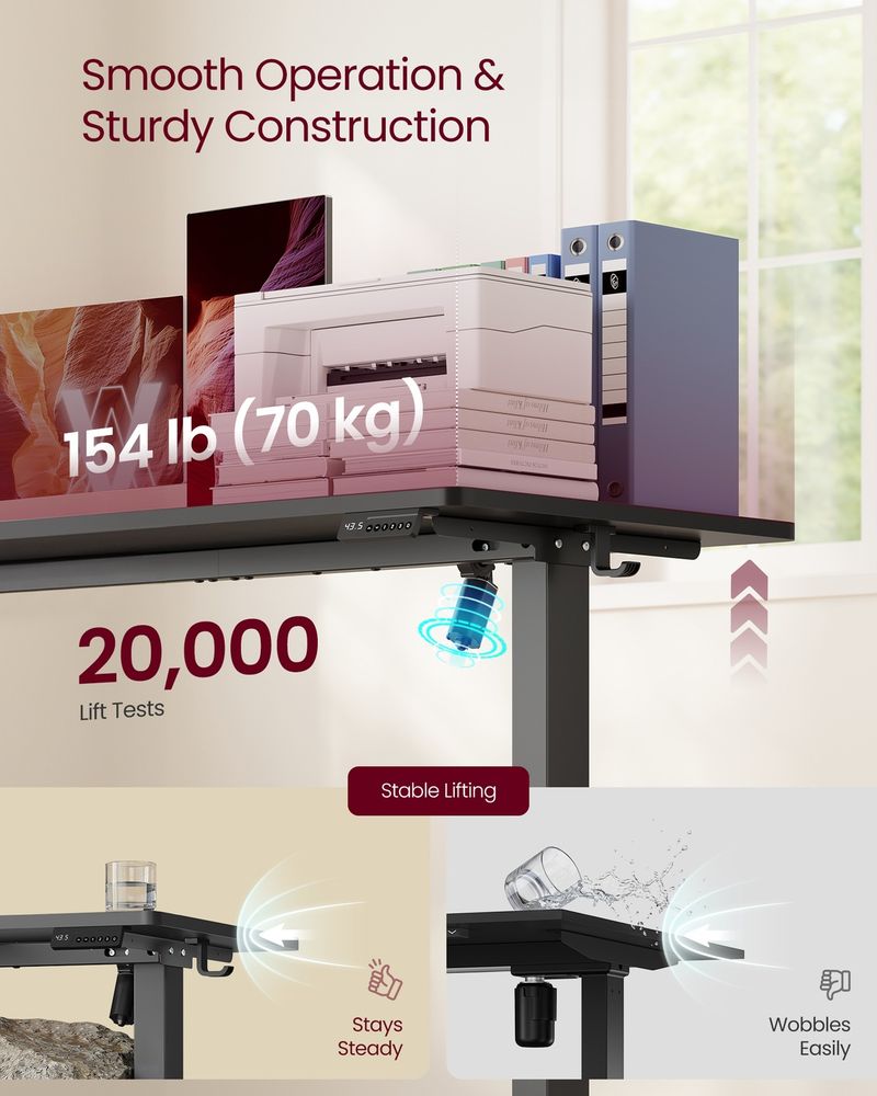 Standing Desk – Electric Height Adjustable – Memory Presets & Hooks