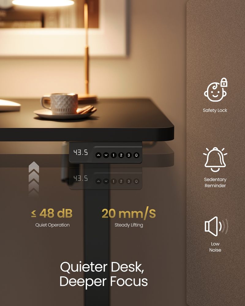 Standing Desk – Electric Height Adjustable – Memory Presets & Hooks