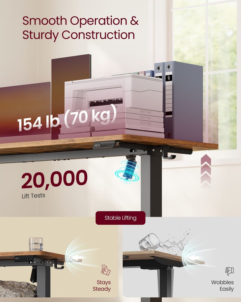 Standing Desk – Electric Height Adjustable – Memory Presets & Hooks