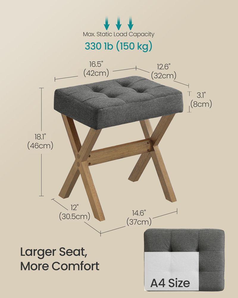 Makeup Stool – Padded Seat & Foot Rest – Vanity Seating Stool
