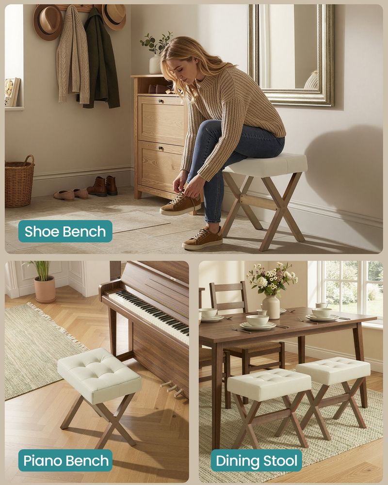 Makeup Stool – Padded Seat & Foot Rest – Vanity Seating Stool