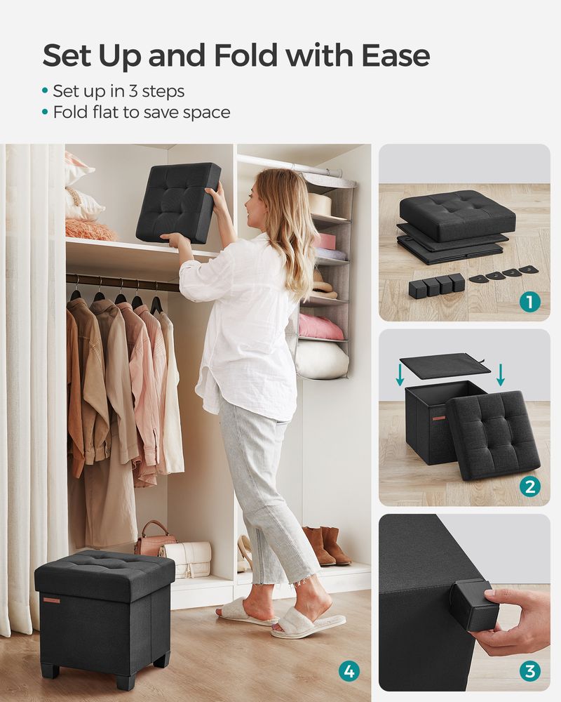 Small Storage Ottoman Footrest - With Legs - Folding Design