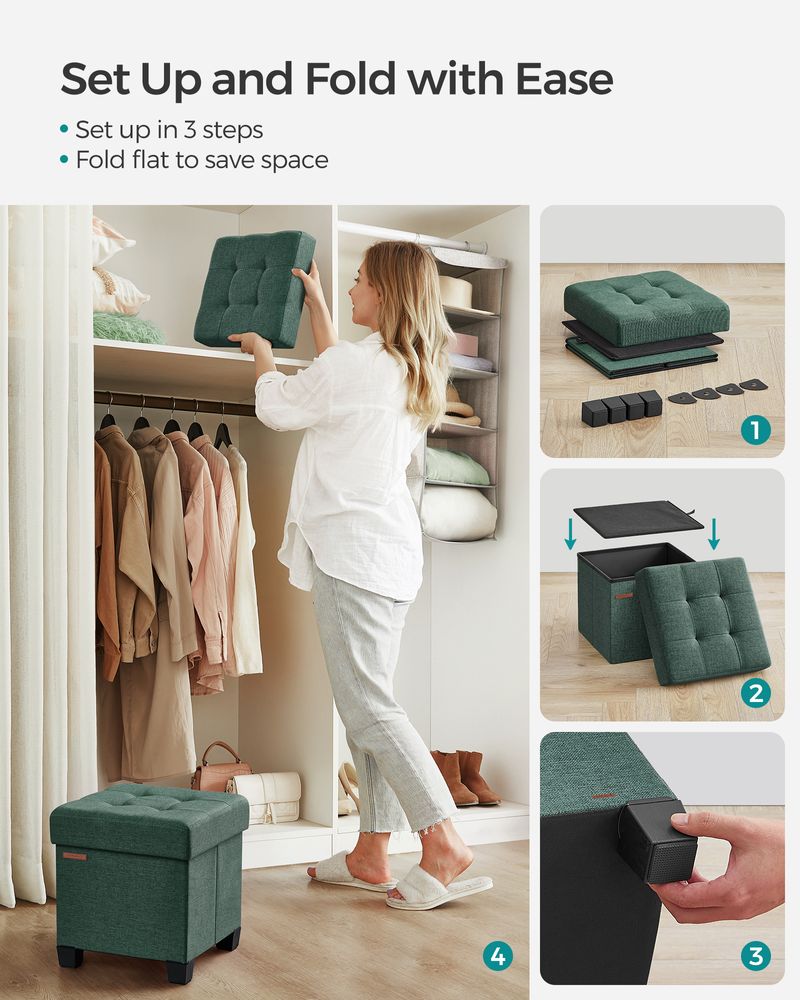 Small Storage Ottoman Footrest - With Legs - Folding Design