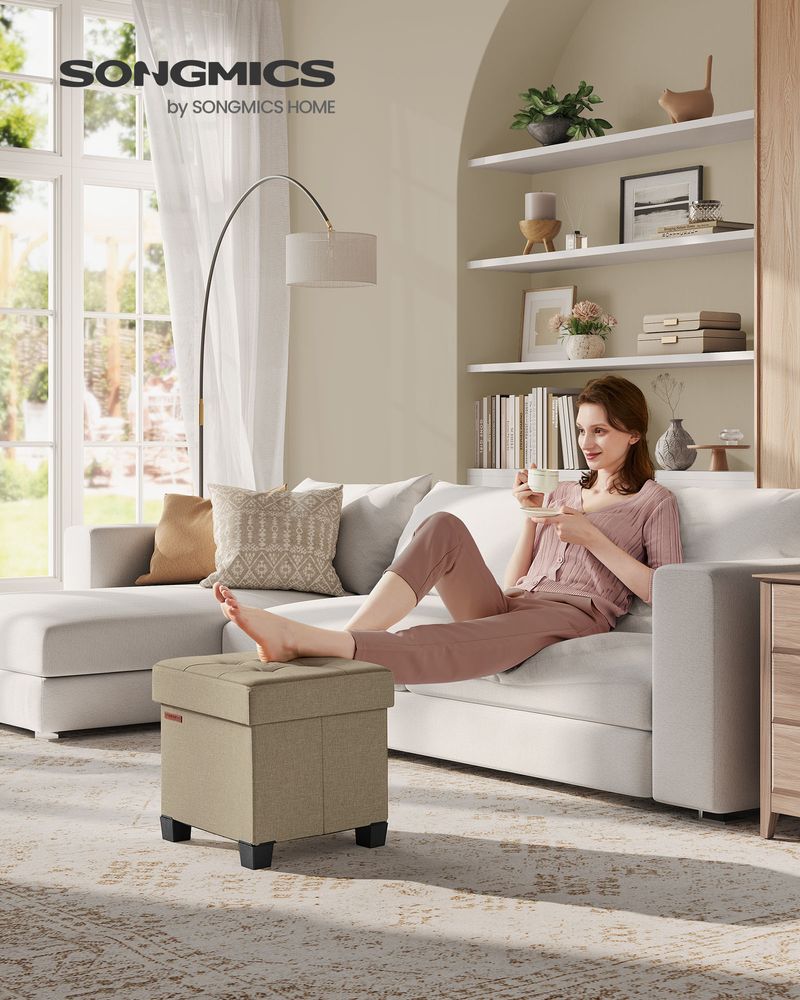 Small Storage Ottoman Footrest - With Legs - Folding Design