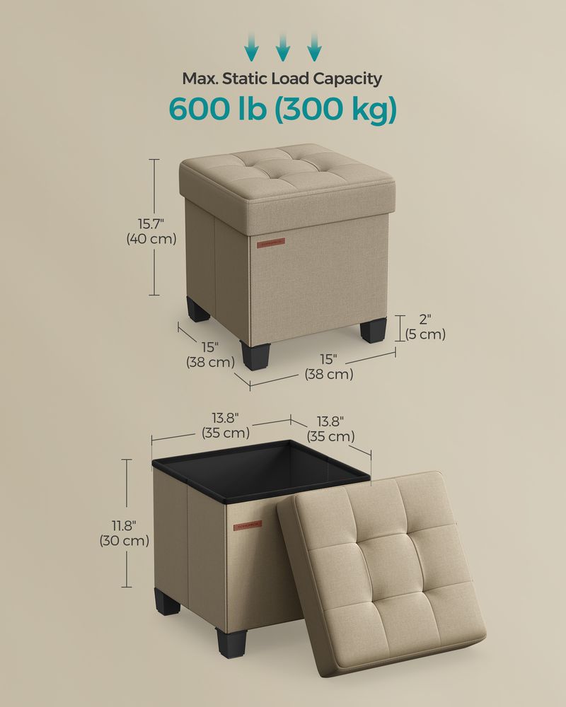 Small Storage Ottoman Footrest - With Legs - Folding Design
