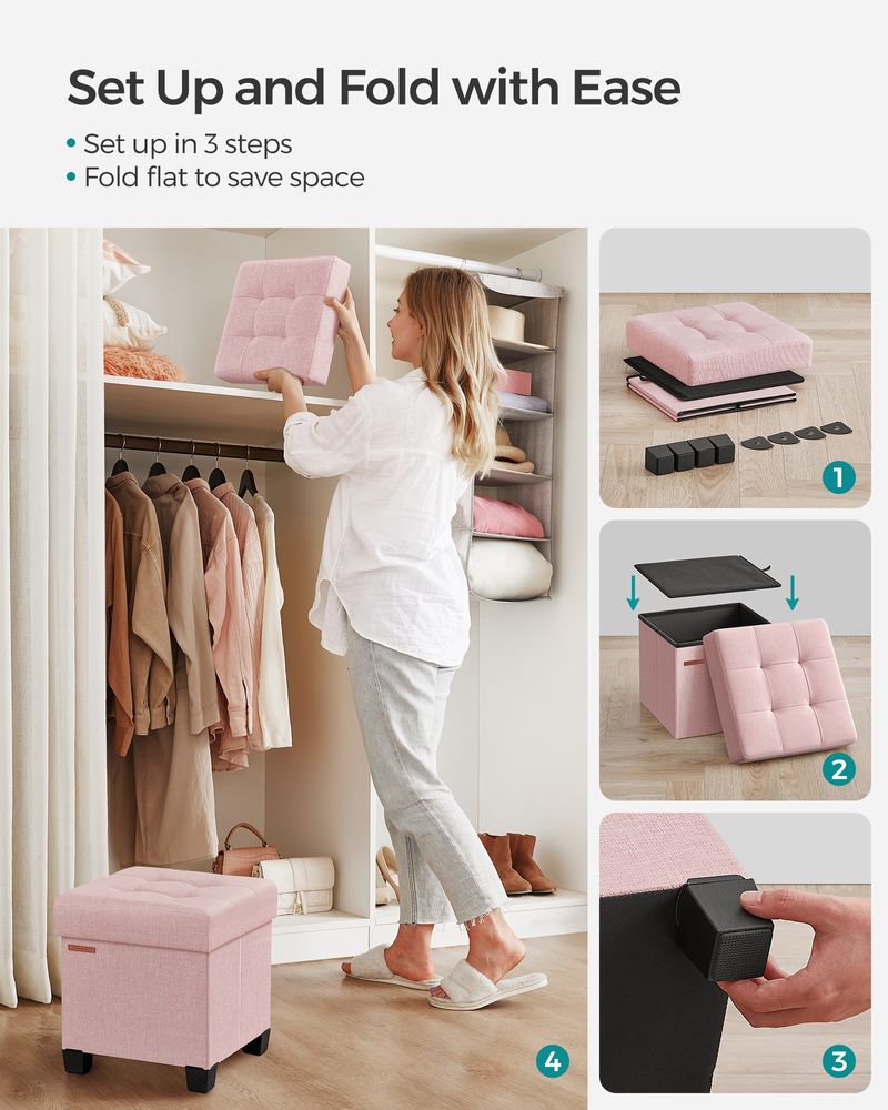 Small Storage Ottoman Footrest - With Legs - Folding Design