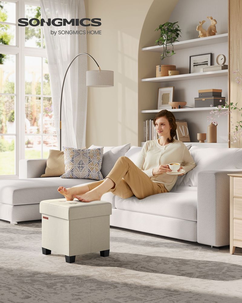 Small Storage Ottoman Footrest - With Legs - Folding Design