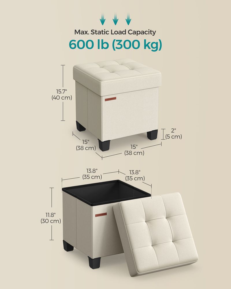 Small Storage Ottoman Footrest - With Legs - Folding Design