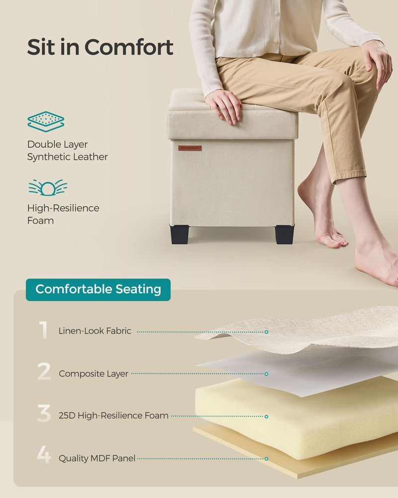 Small Storage Ottoman Footrest - With Legs - Folding Design