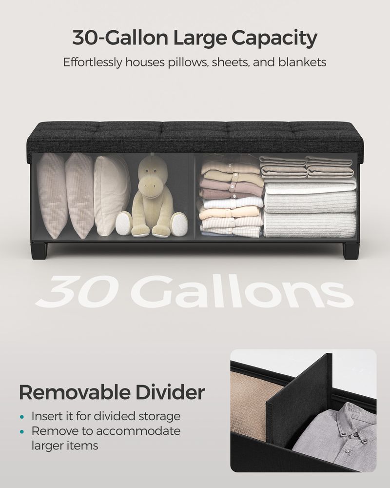 Storage Ottoman Bench - 43.3 Inch - Linen Look Seating