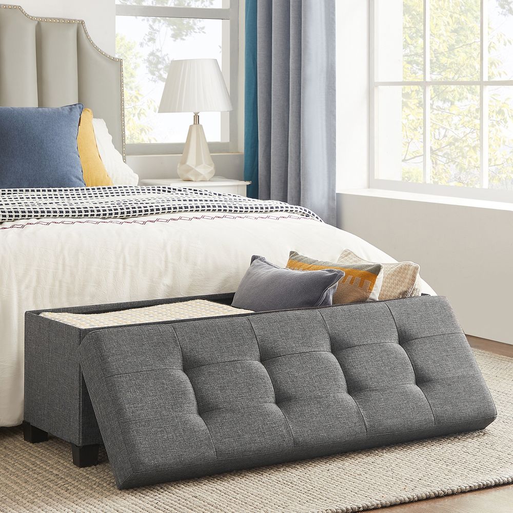 Storage Ottoman Bench - 43.3 Inch - Linen Look Seating