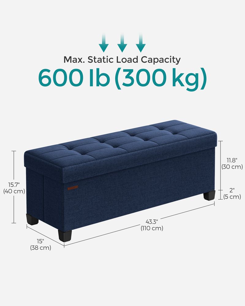 Storage Ottoman Bench - 43.3 Inch - Linen Look Seating