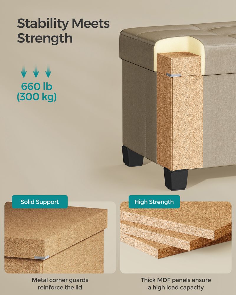 Storage Ottoman Bench - 43.3 Inch - Linen Look Seating