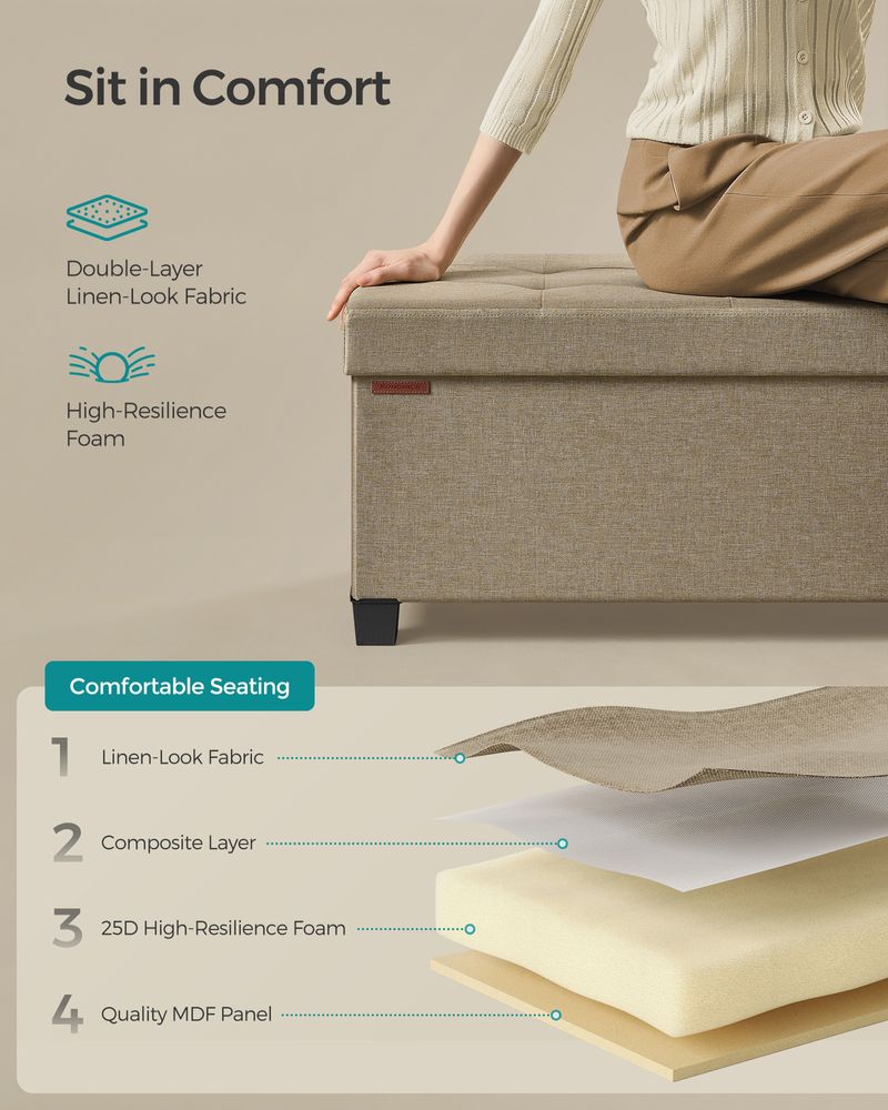 Storage Ottoman Bench - 43.3 Inch - Linen Look Seating