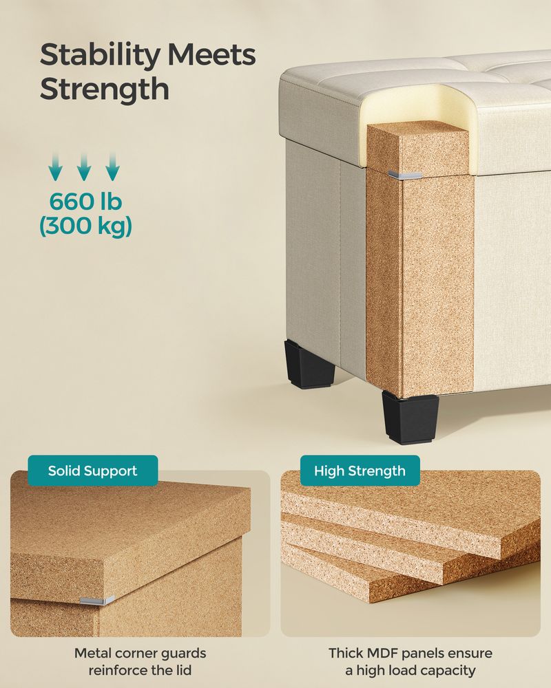 Storage Ottoman Bench - 43.3 Inch - Linen Look Seating